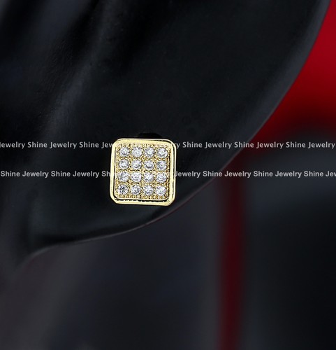 18K GOLD GF CT SIMULATED DIAMOND MENS LADIES GIRLS 6MM SQUARE STUD EARRINGS GIFT - Picture 9 of 18