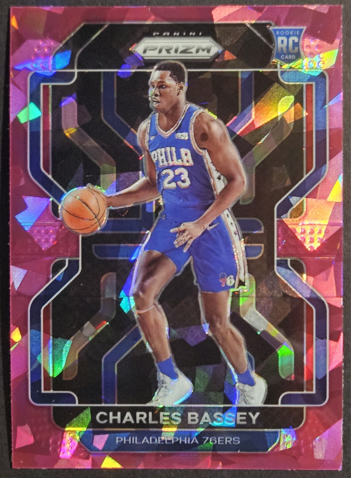 2021-22 Panini Prizm Pink Cracked Ice Prizm #304 Charles Bassey Rookie RC 76ers