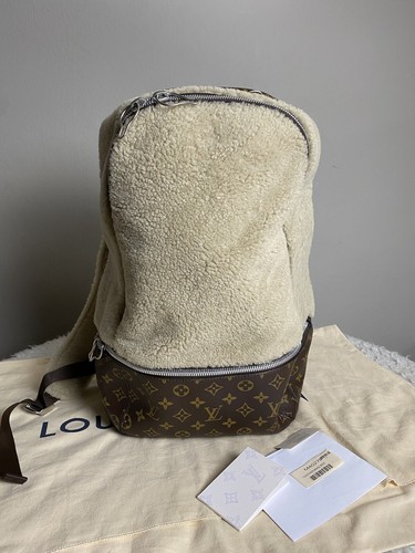 LOUIS VUITTON Shearling Monogram Marc Newson Fleece Backpack Beige