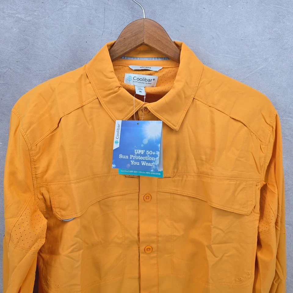Camisa de pesca Coolibar manga larga para hombre Nassau talla M naranja UPF 50+ ropa de exterior Foto 2 de 4