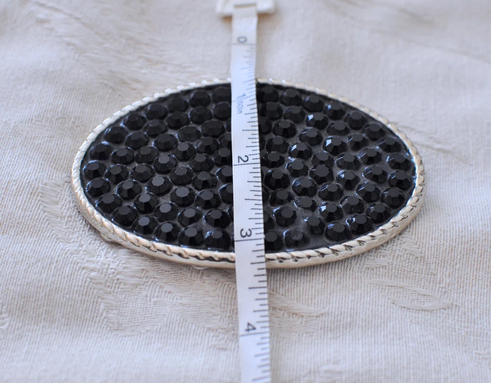 NEGRO ESTRÁS BLING TONO PLATEADO OVALADO HEBILLA DE CINTURÓN WESTERN Foto 4 de 4