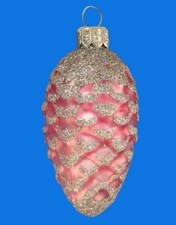 EUROPEAN BLOWN GLASS LIGHT PINK PINE CONE CHRISTMAS TREE ORNAMENT GLITTER