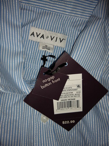 Ava & Viv Women's Long Sleeve Button-Down Collared Striped Blue/White Top 1X - Picture 10 of 12