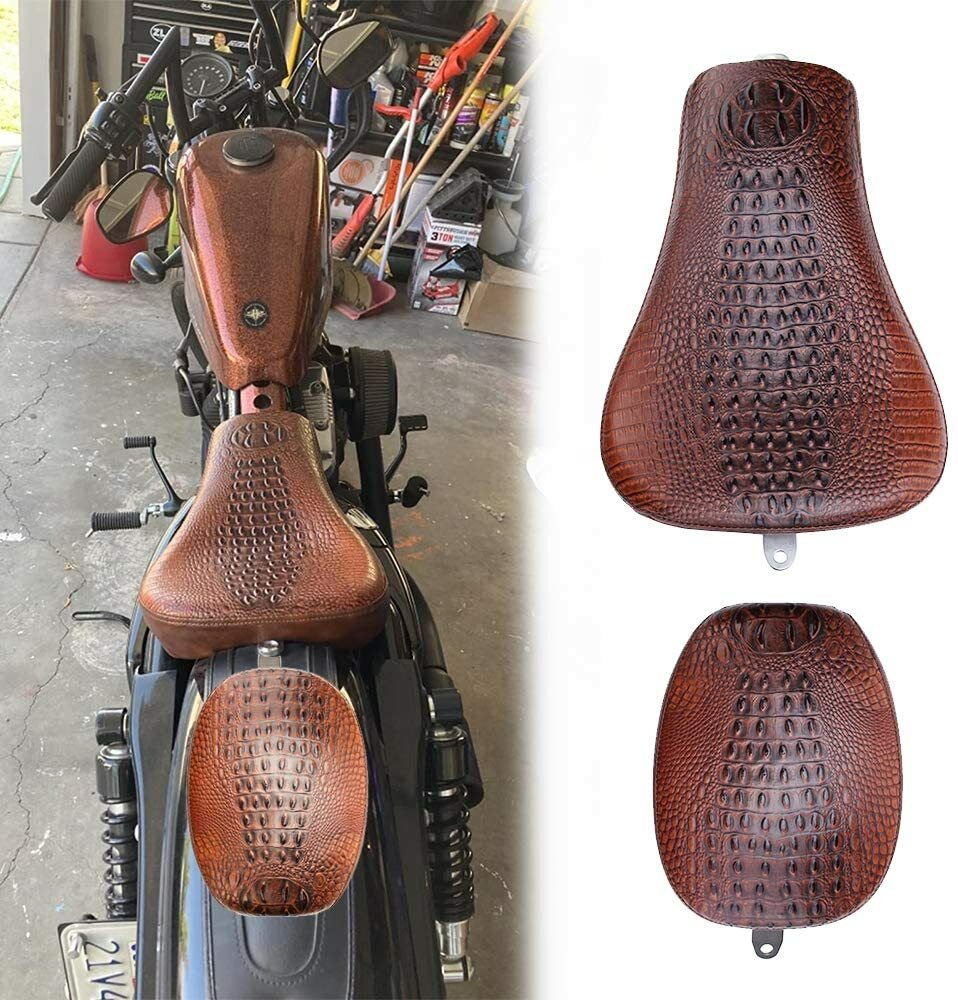 Motorcycle Crocodile Skin Driver Seat Cushion For Harley Davidson Sportster  Chopper Bobber (Black-Crocodile)