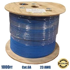 1000FT Cat6A Ethernet LAN Network UTP Plenum Cable 23AWG Solid Copper Wire Blue