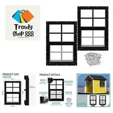 2-Pack 12'' x 18'' Black Flush Mount Windows with Tempered Glass for Sheds