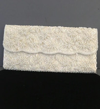 Vintage Hand-made In Hong Kong White Beaded Clutch