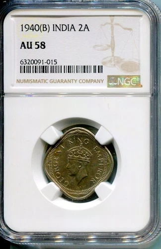 INDIA 1940 B 2 ANNA AU58 NGC RARE DATE