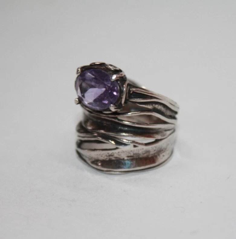 Anillo Vintage Shablool Didae Plata Esterlina Amatista Banda Ancha Tamaño: 7 [055GRA] Foto 3 de 4