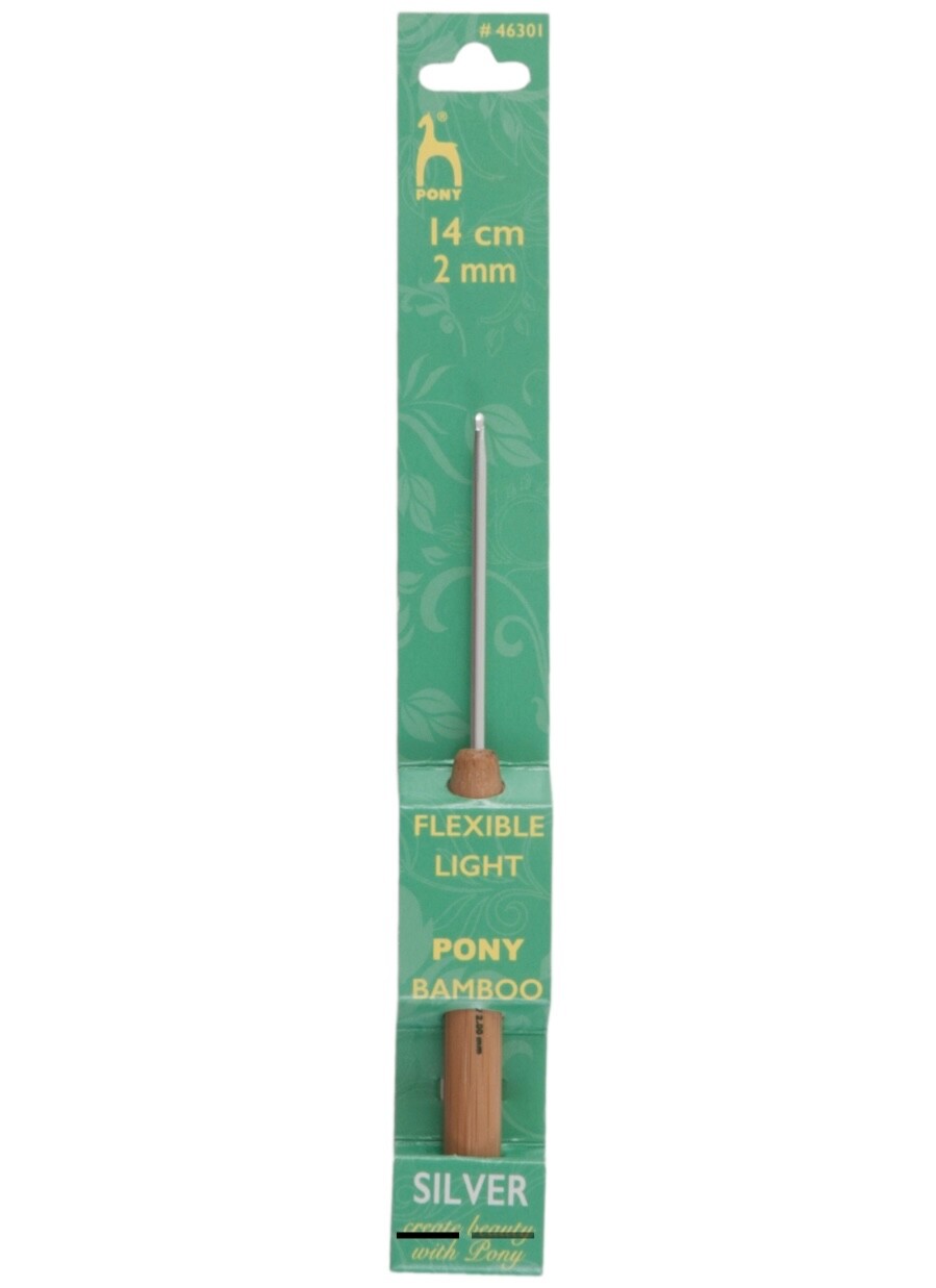Pony Crochet Hook: Aluminium with Bamboo Wooden Handle: 14cm x 2.00mm
