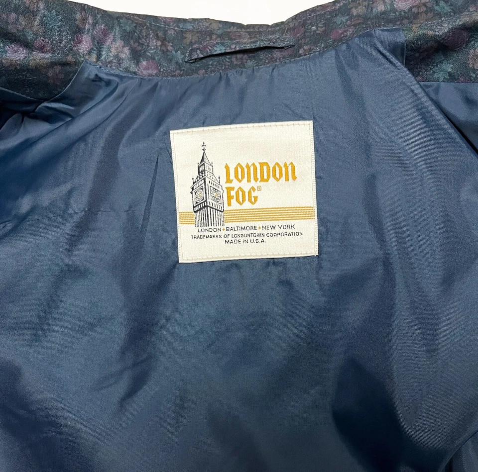 Abrigo de lluvia vintage London Fog para mujer talla 10 pequeño estampado floral impermeable Foto 3 de 4