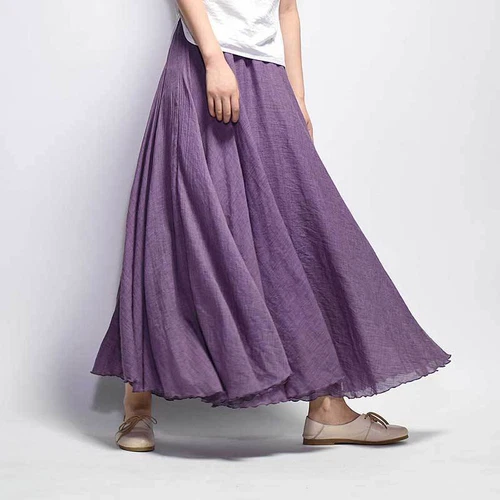 Women Summer Skirt Cotton Blend Long Skirts Elastic Waist Boho Maxi Skirts Size - Picture 15 of 32