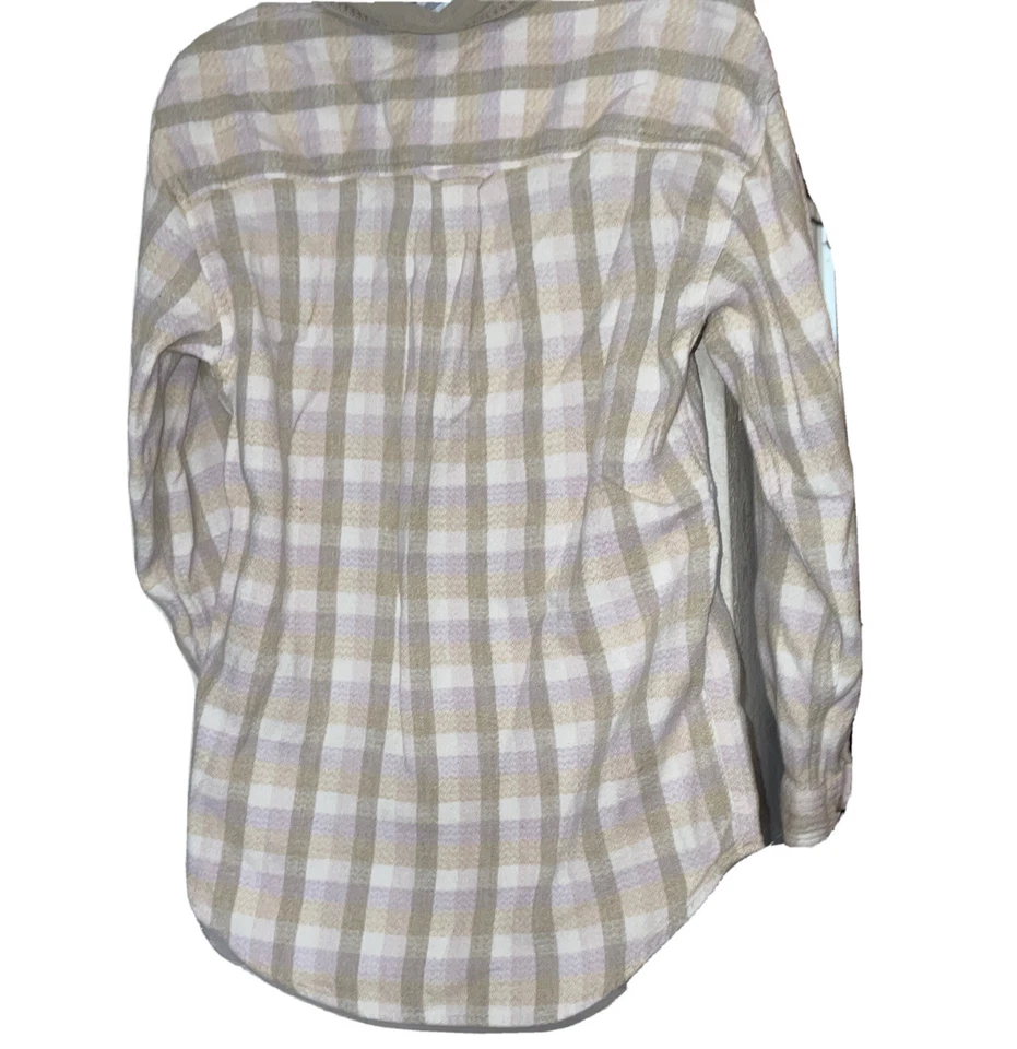 Franela a cuadros Lemon Grass para mujer con botones talla S bronceado apagado crema Foto 2 de 4