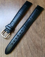16mm APOLLO CLASSIQUE CROCODILE GRAIN LEATHER LONG BLACK WATCH STRAP GOLD BUCKLE