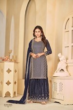 Georgette Embroidery Work Straight Kurta Sharara Dupatta Dress Fully Readymade