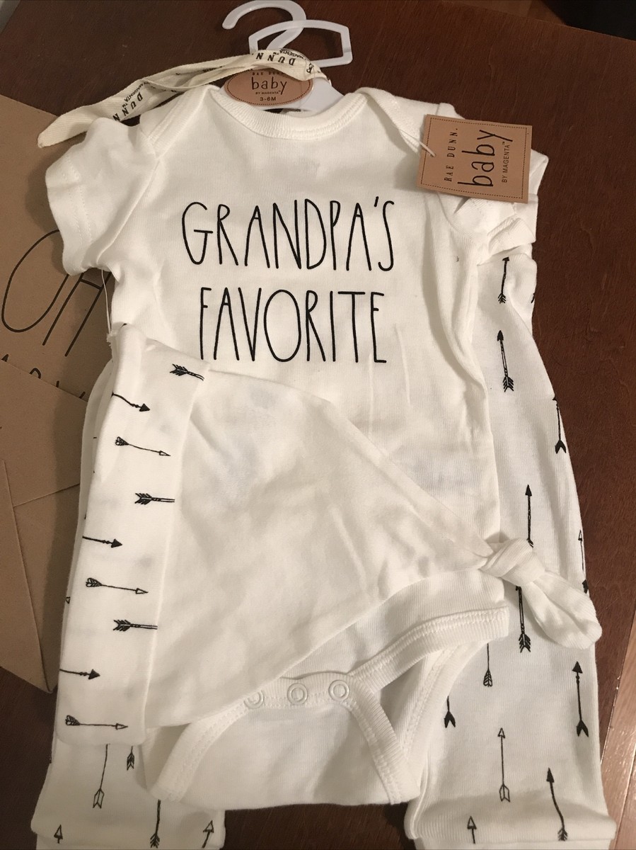 Rae Dunn Baby By Magenta Set “Grandpa’s Favorite” Size 3-6 Months Gift Bag