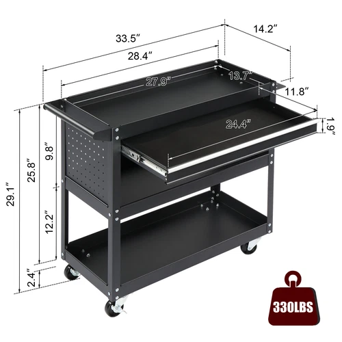 3Tier Heavy Duty Rolling Tool Cart with Pegboard Drawer Hook for Garage New - Picture 6 of 6