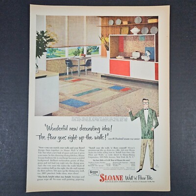 1953 Sloane-Blabon Wall Floor Tile Vintage Print Ad Alexander Smith BF Goodrich