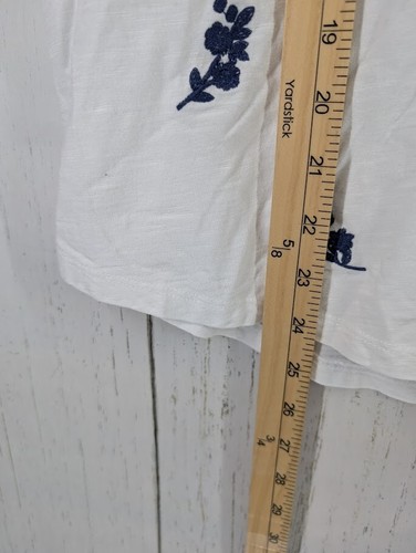 Liz Claiborne Größe Large weiß blau Blumenmuster Damen Kurzarm Baumwolle Top - Bild 5 von 7