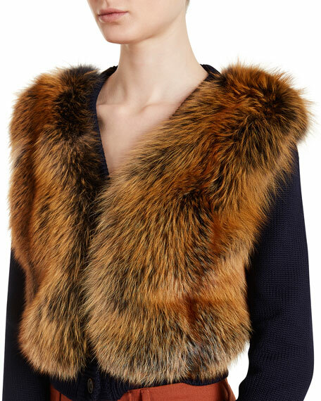 PRADA(125764)希少FOXファー付きカーディガン Prada Real Fox Fur Wool Knit Jacket Cardigan Blue | eBay