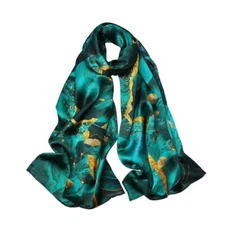 100% Mulberry Silk Scarfs for Women Floral Print Satin Long Scarf for Headsca...