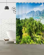 Mountains By The River 3D Shower Curtain Waterproof Fabric Bathroom Decoration