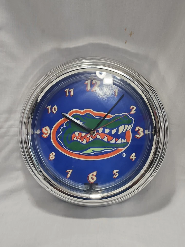 Reloj con letrero de neón Florida Gators reloj azul cueva naranja (15") funcionando Foto 3 de 4