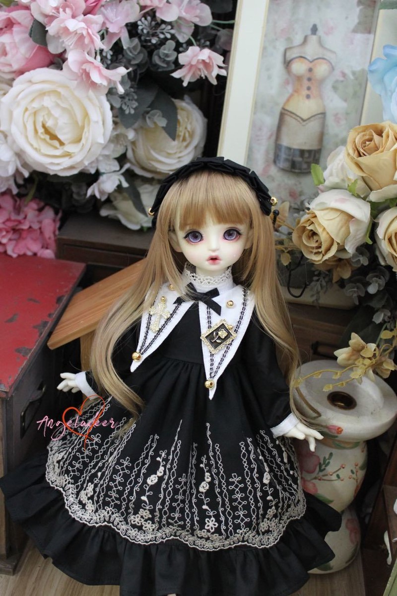 Lolita Improved Nun Embroidered Dress+Headwear for Blythe 1/6 1/4