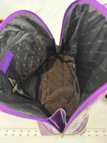 Embossed Purple Patent Leather ARCADIA Satchel Bag Tote Purse Shoulder ITALY - Picture 8 of 13
