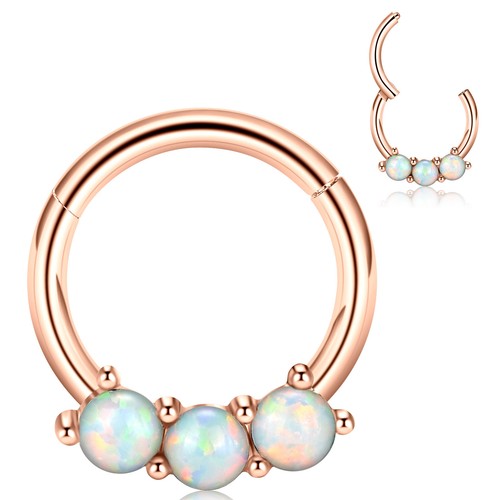 16G OPAL Septum Clicker Surgical Seel Hinged Nose Ring Hoop Daith Conch Earrings - Picture 20 of 26