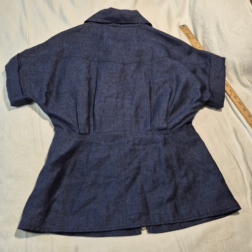 Lafayette 148 New York Blau Leinen Jeansjacke Kurzarm Full Zip Gr. 4 - Bild 11 von 13