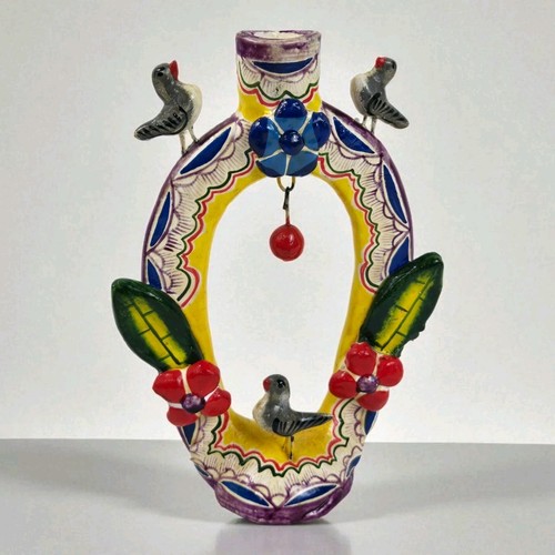 Vintage Arbol Del La Vida Lebensbaum Mexikanische Volkskunst Kerzenhalter Vögel Blumen
