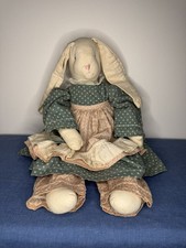 Vintage Rag Hand Sewn floppy ear Rabbit Green Dress Country 19 inches long