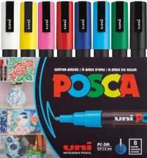 POSCA Water-Based Marker POSCA Round Tip 8 Colors Fine Point PC3M8C Mitsubishi