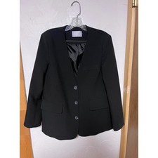 Oak  Fort Womens Black Collarless V-Neck Blazer Jacket Size S Small 3-Button