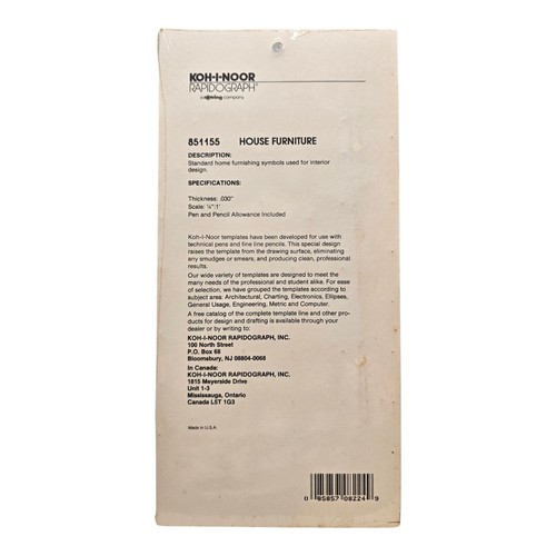 New Koh-I-Noor Rapidograph 851155 House Furniture Professional Template 5" x 11" - Afbeelding 2 van 2