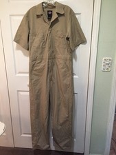 Vintage Dickies Work Coveralls M Tan Mechanic Utility Jumpsuit Workwear