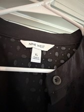 Nine West Women's Black Polka Dot Collared Chiffon Button Front Dress, XL