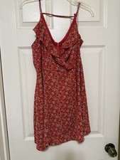 Speechless XL Red Floral Sundress V-Neck Strappy Ruffle Short Dress Zip