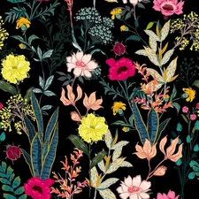 CHIHUT Dark Floral Wallpaper Peel and 17.7x100", Black/Pink/Red/Yellow 