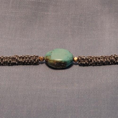 Pulsera de cadena de palomitas de maíz de plata de ley con piedra turquesa, cierre de cierre de caja - Imagen 4 de 12