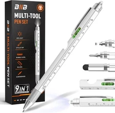 BIIB Gifts for Men 9 in 1 Multitool Pen, Stocking Stuffers Silver 