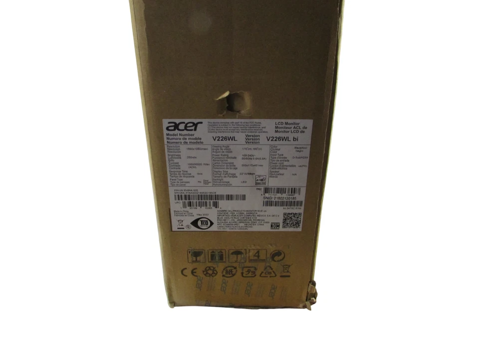 Acer V226WL 22" Widescreen LCD Monitor UM.EV6AA.001 - Image 2 of 3