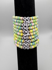 Handmade Heishi Clay Beaded Bracelet with Number 6 7 Letter Beads Size 7 Inches