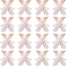 16 Pair Ladies Lace Gloves, White Tea Party Gloves Wrist Length Floral Lace
