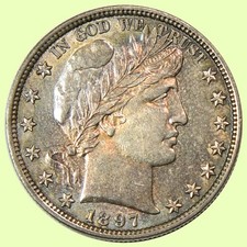 1897 US Barber Silver Half Dollar 50C | AU+/Unc Details - Toned   *M717