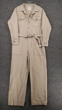 Abercrombie Fitch Coverall Women Large Beige Utility Jumpsuit Belted Long Sleeve