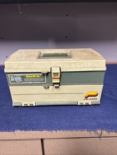 Vtg Plano 707 Tackle Box Tan/Green Handle 2 Drawer USA With Top Storage 