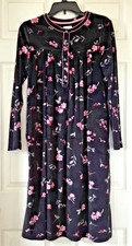 ARIA Collection Black Floral Minky Fleece Nightgown Long Sleeves Pockets Size S
