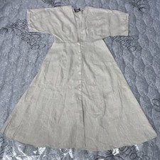Reformation Dress Womens Sz 8 Linen V Neck Button Front Midi Flare Beige Pockets